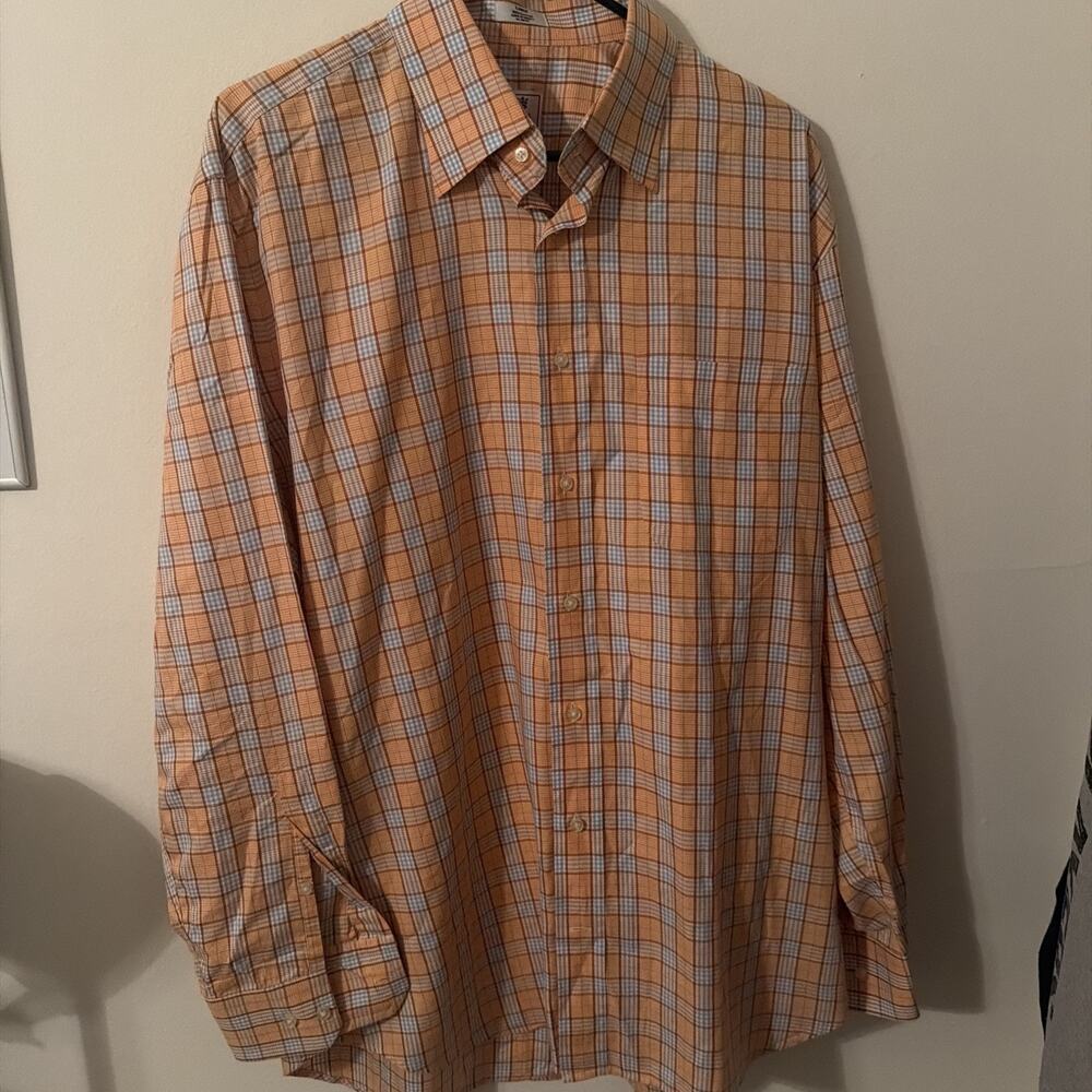 Peter Millar Tailored Fit Shirt Men’s L Orange Plaid Long Sleeve Button Up